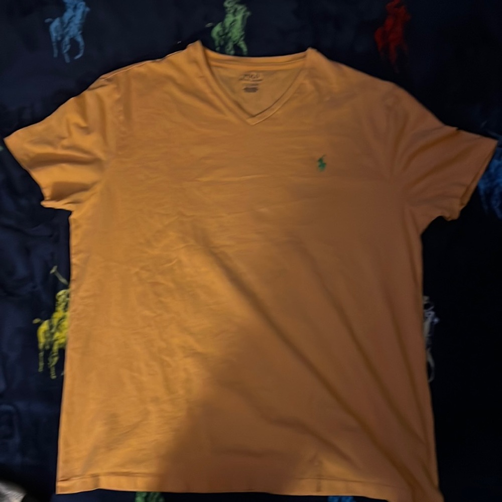 Ralph Lauren polo tshirt v neck orange size L
